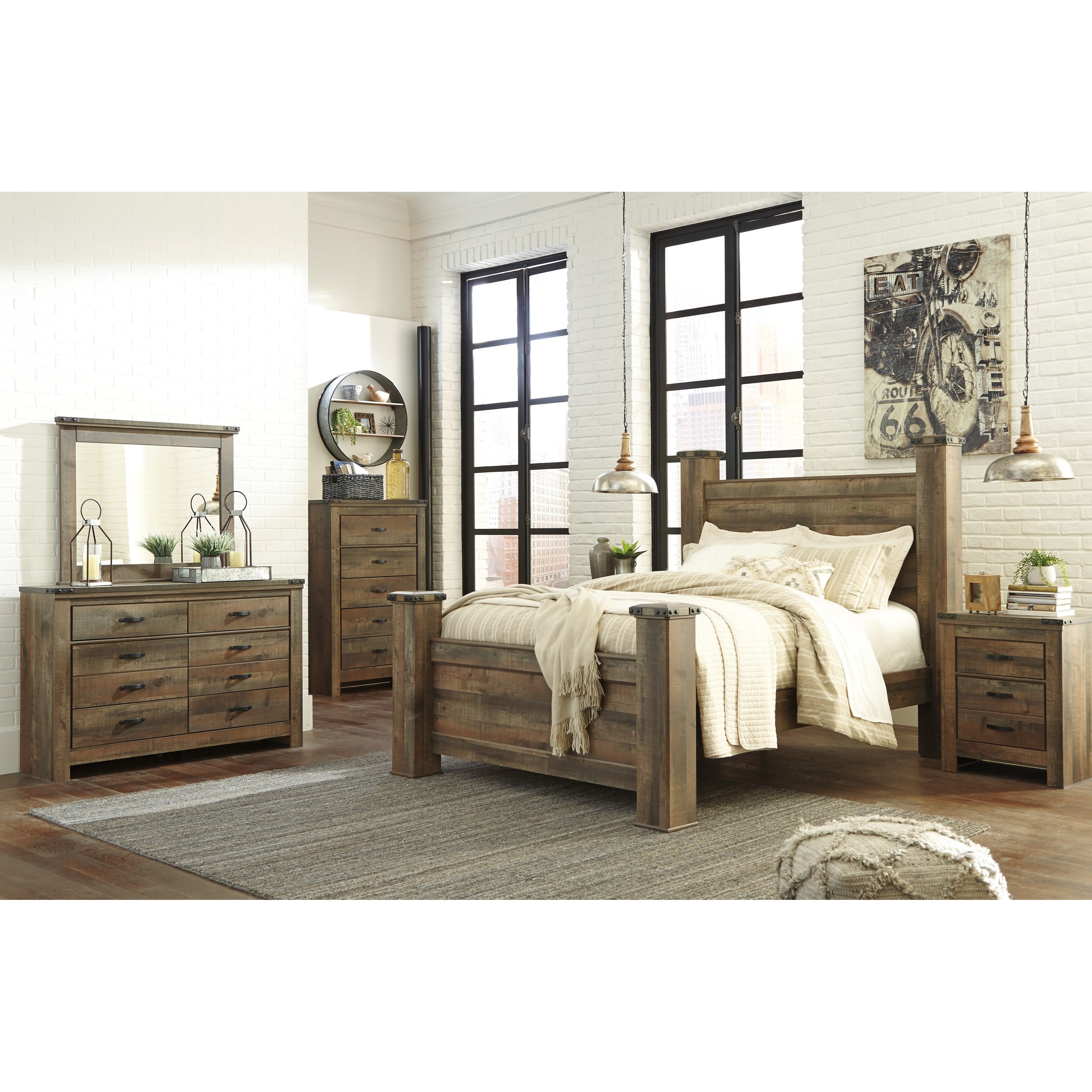 Signature Design by Ashley Trinell B446B40 Rustic Look Queen Poster Bed